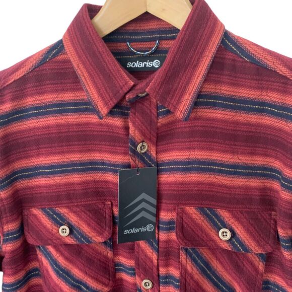SOLARIS Mens Flannel Shirt Shacket Heavyweight Red Stripe Sz Medium NEW - Picture 3 of 4